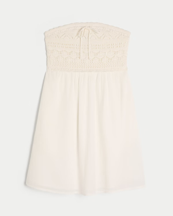 Women's Strapless Crochet-Style Mix Mini Dress | Women's New Arrivals | HollisterCo.com | Hollister (US)