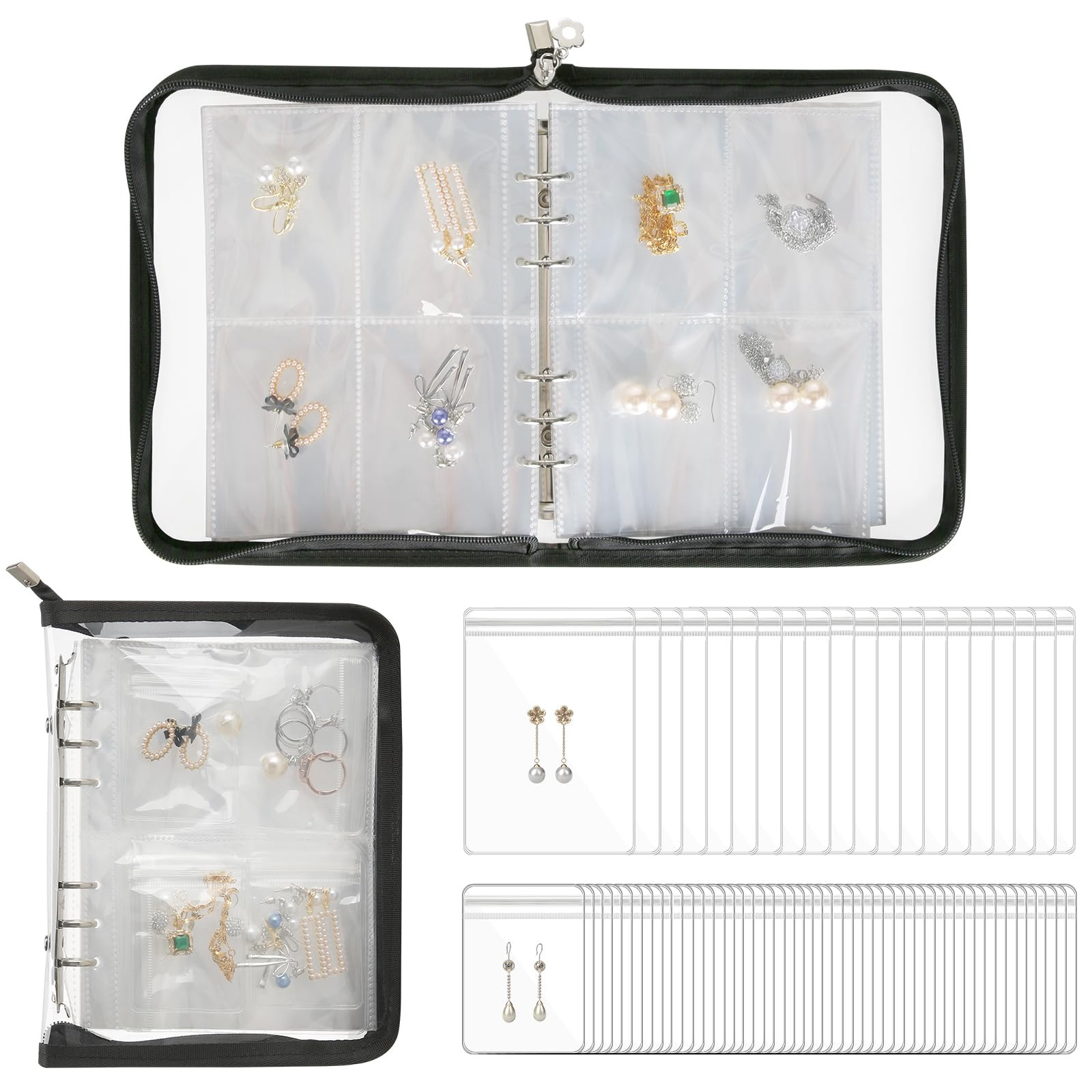 Jewelry Bracelet Earring Necklace Holder, Travel Jewelery Organizer Case with Clear Zippered Pouc... | Amazon (US)