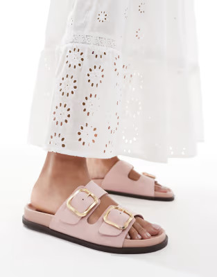 schuh Tylee double buckle sandals in pink suede | ASOS (Global)