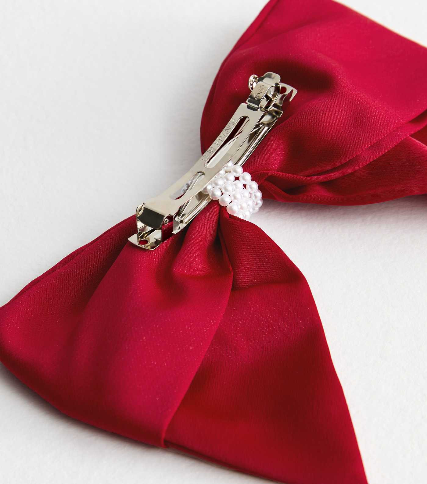 Red Faux Pearl Embellished Satin Crepe Bow Hair Slide | New Look | New Look (UK)