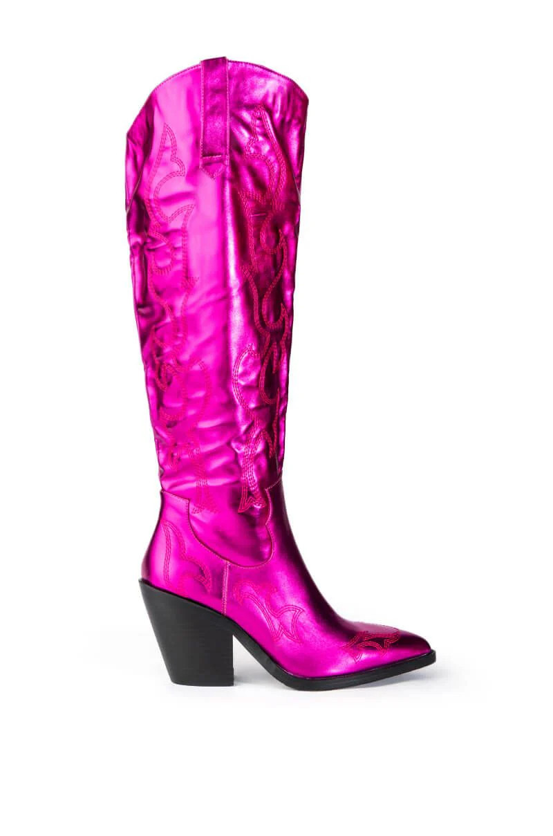 MIMI-PINK METALLIC WESTERN BOOT | Azalea Wang