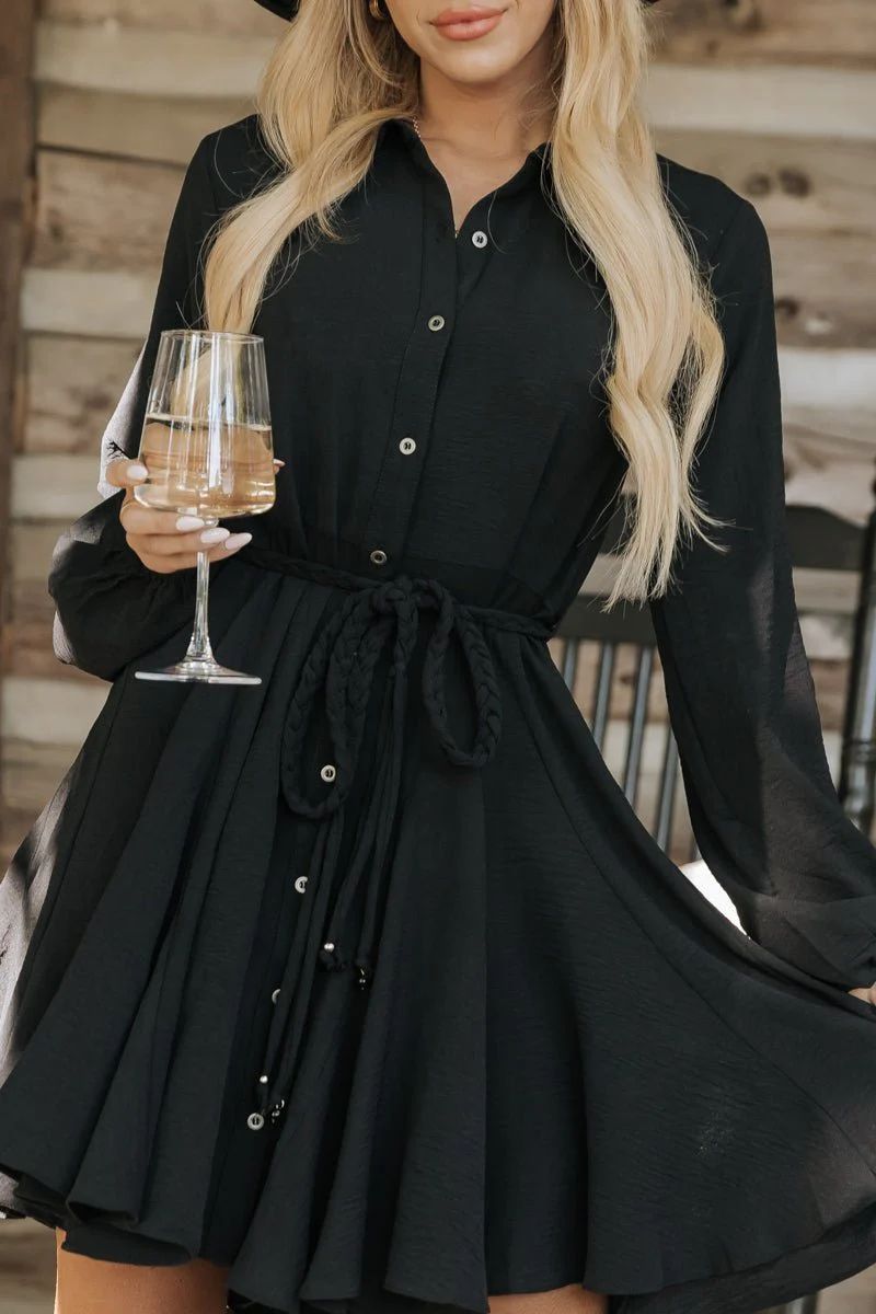 Black Beaded Belt Shirt Dress | Magnolia Boutique | Magnolia Boutique