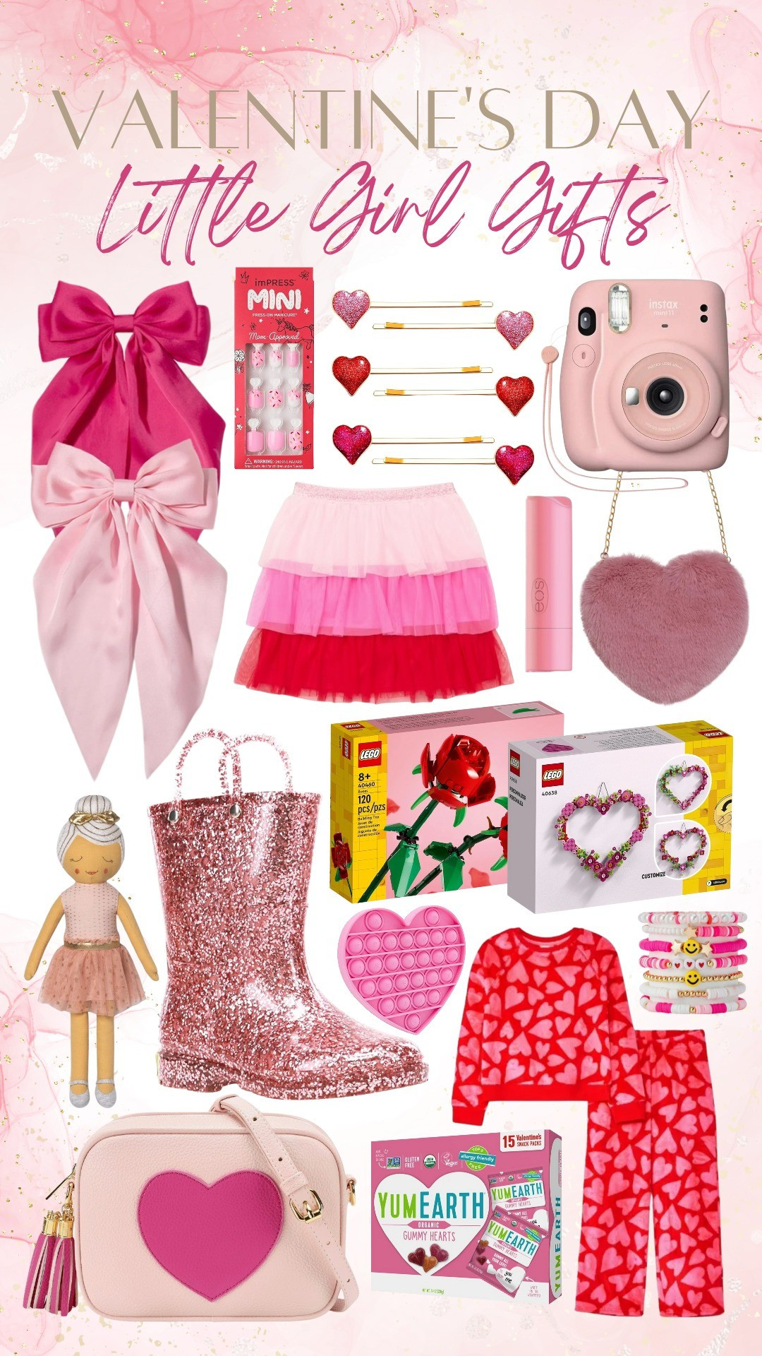 Valentine's Day Little Girl Gift Guide - I adore surprising my girls with love baskets on February 1st so they have a couple of weeks to enjoy their Valentine's gifts like these heart and rose lego sets, bows, heart clips, Valentine's pajamas,  tulle skirt, sparkly girls rain boots, heart purse,  and more! Lots of Amazon finds!

#LTKGiftGuide #LTKFamily #LTKKids