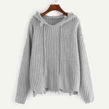 Raw Cut Hooded Sweater | SHEIN