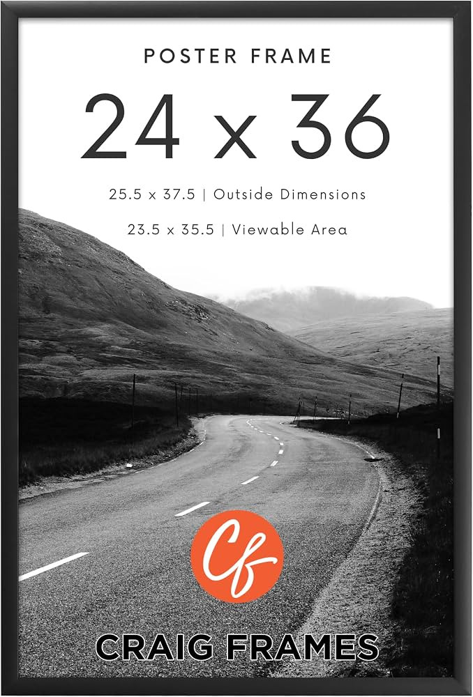 Craig Frames 24x36 Poster Frame – Matte Black 1WB3BK Style, 1 Inch MDF Moulding, Clear Plexigla... | Amazon (US)