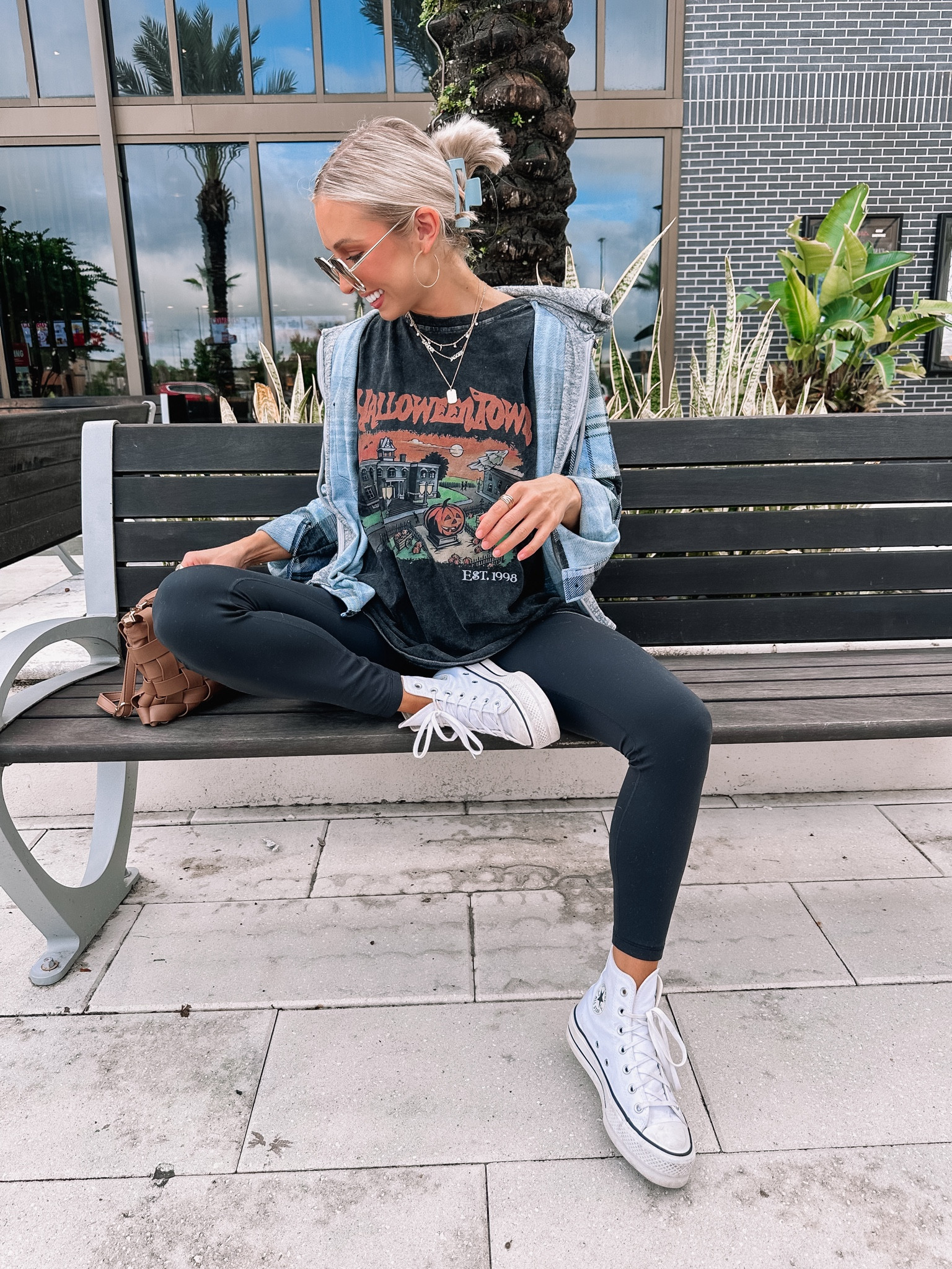 Fall outfit inspo — I love this halloweentown graphic tee in a size LARGE. This plaid hooded button up is a Walmart find, size medium! #falloutfit #fallstyle 

#LTKSeasonal #LTKFindsUnder50 #LTKStyleTip