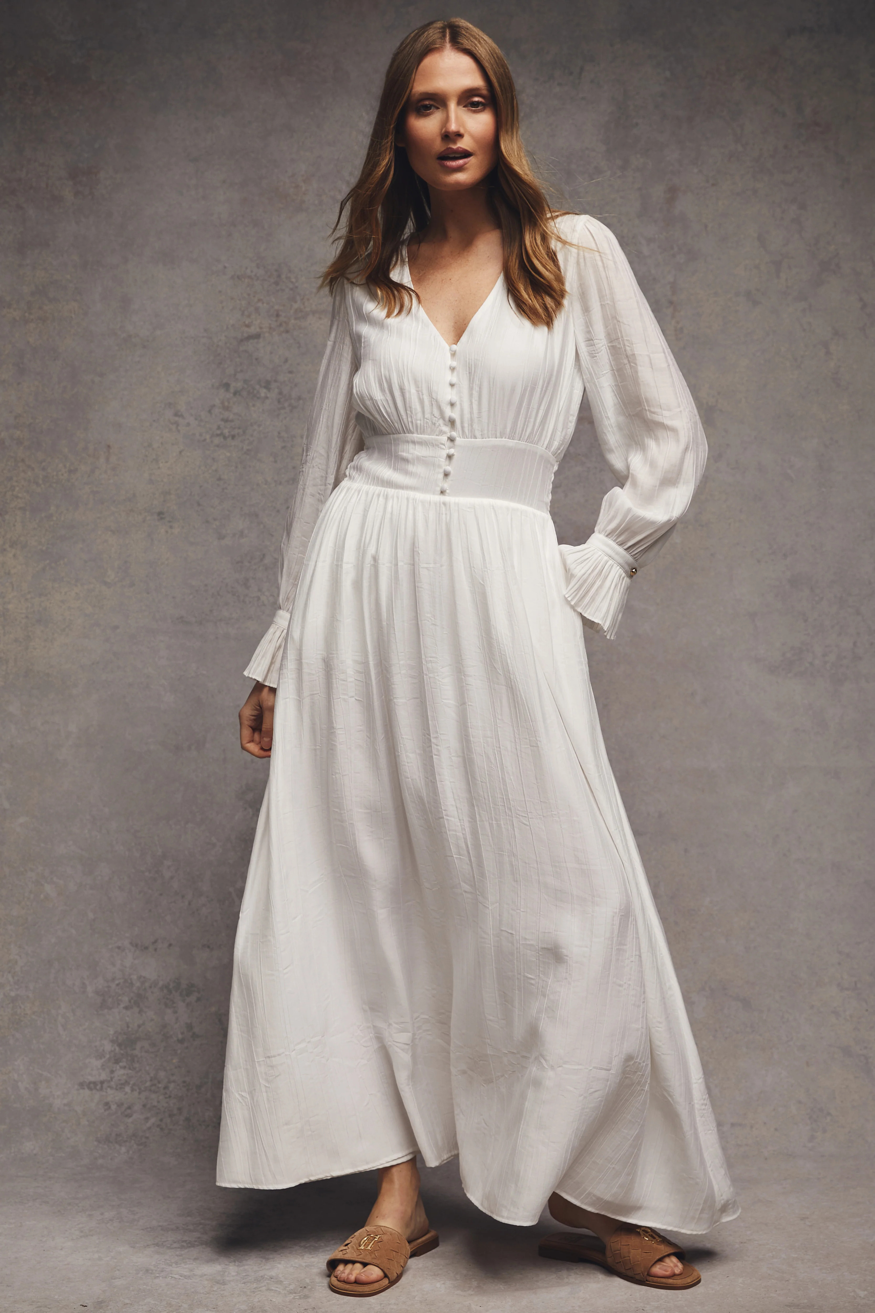 Phoebe V-Neck Maxi Dress (White) | Holland Cooper