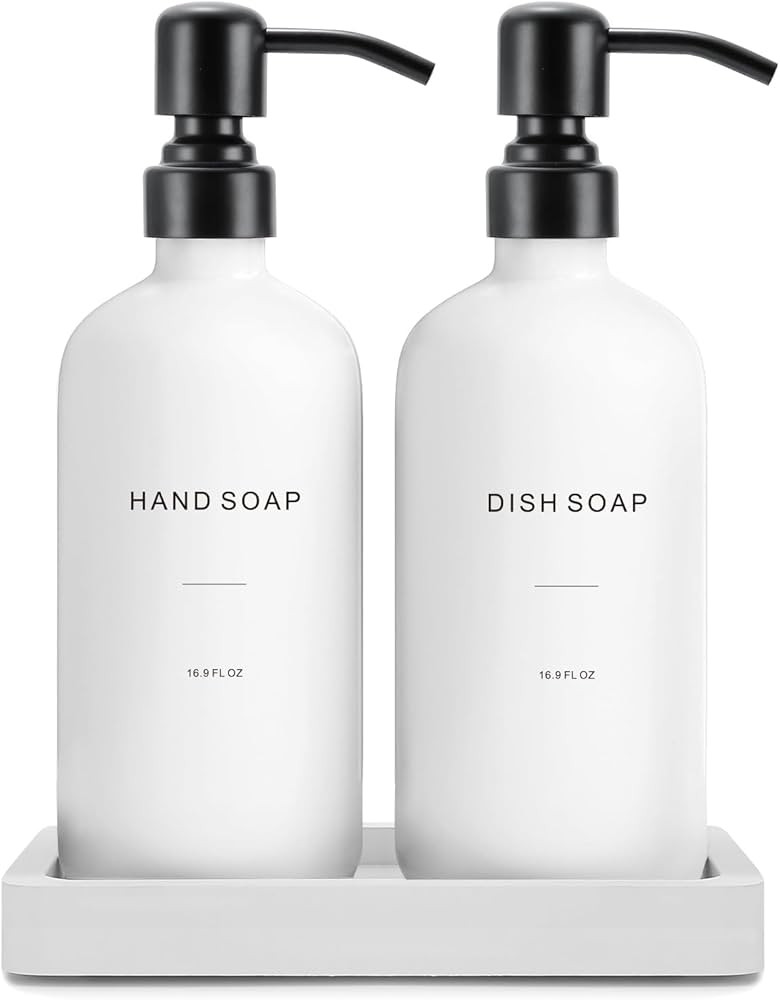 Kitchen Soap Dispenser Set, White Soap Dispenser with Black Stainless Steel Pump, Perfect for Mod... | Amazon (US)