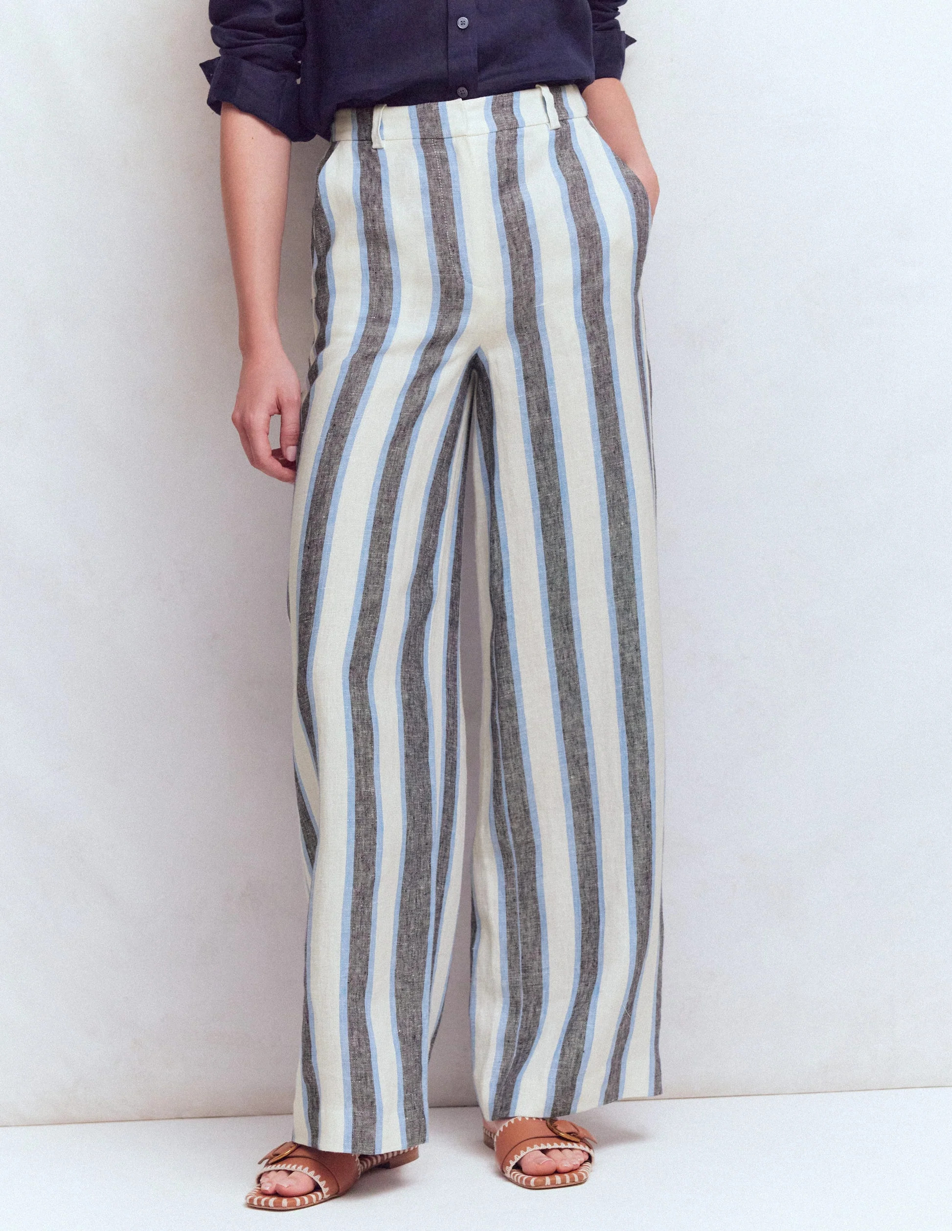 Belgravia Linen Trousers-Blue and White Stripe | Boden UK