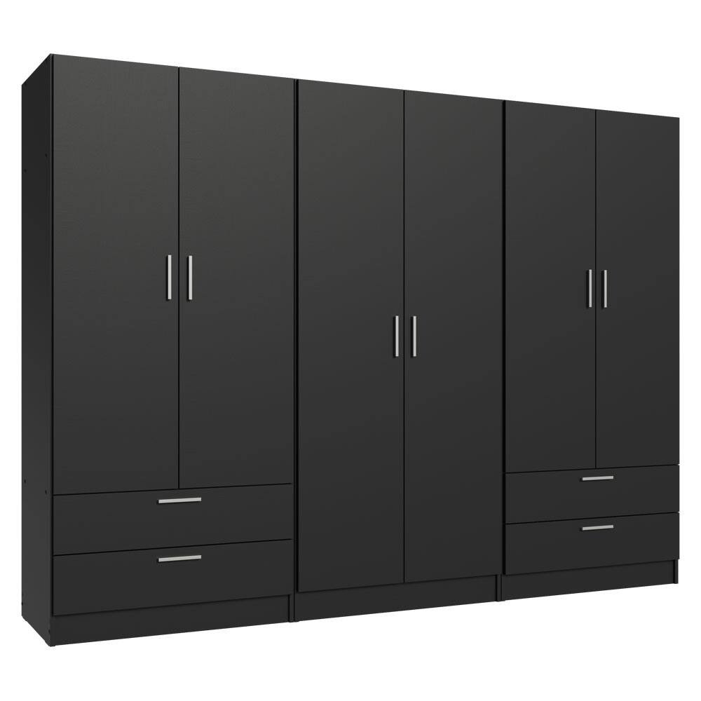 Madesa - 6 Doors 4 Drawers Wardrobe Set with Shelves and Hanging Space 94""L - Black | Best Buy U.S.