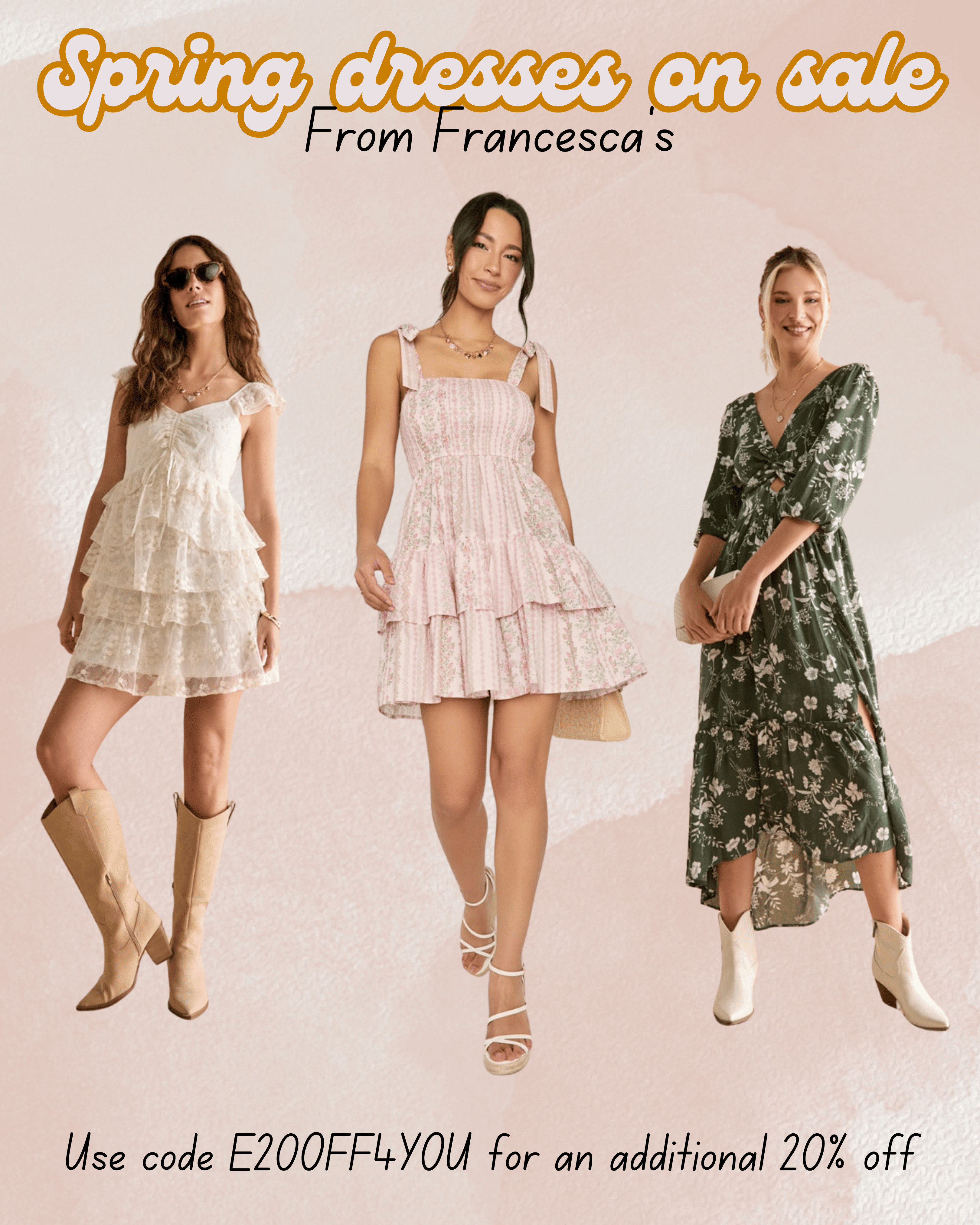 Check out these spring dresses on sale now at Francesca's.  Use code e20off4you for an extra 20% off!  So many cute spring items!
#springfinds 

 

#LTKSpringSale #LTKSeasonal #LTKSaleAlert
