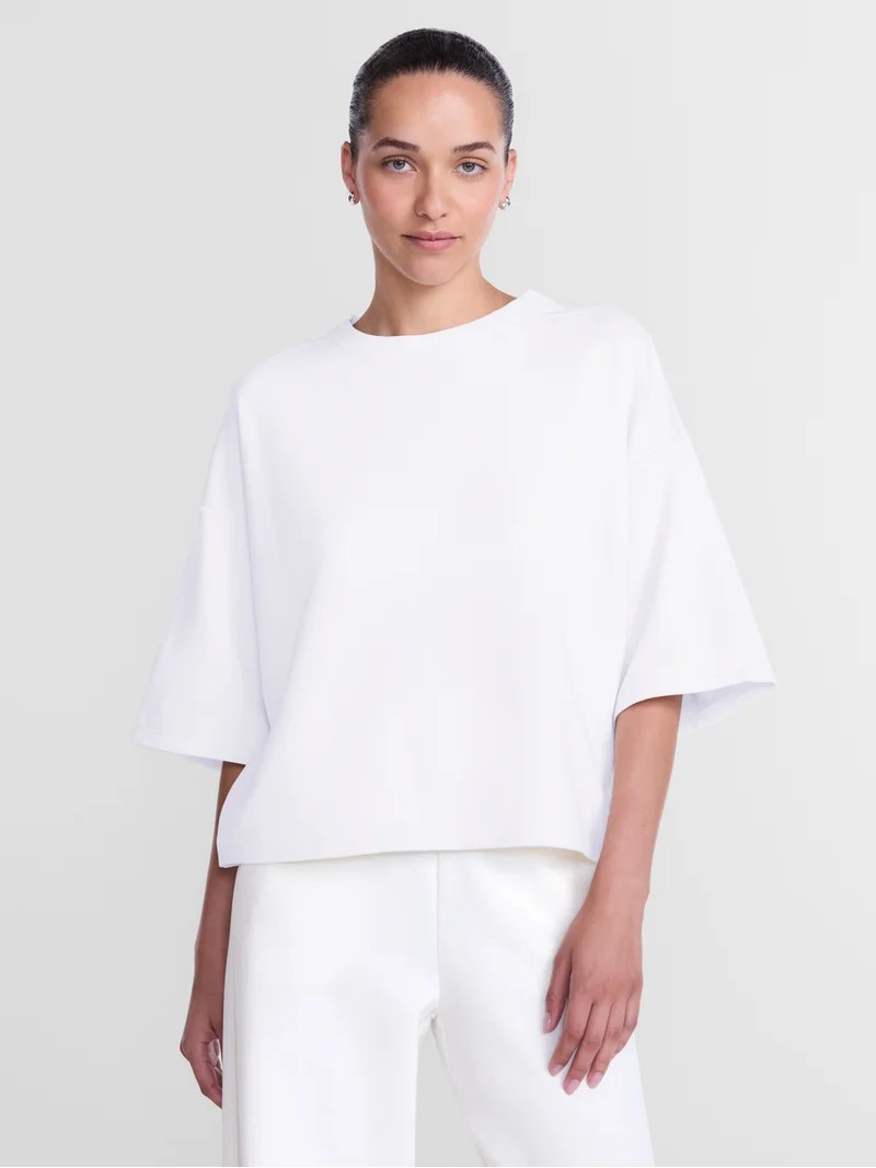 Athletic Works Women's and Women's Plus French Terry Cropped Boxy Tee, Sizes XS-4X | Walmart (US)