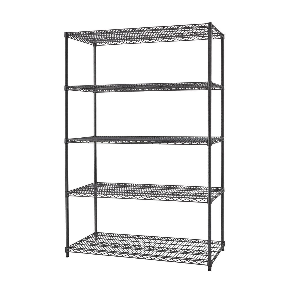 TRINITY Black Anthracite 5-Tier Steel Wire Shelving Unit (48 in. W x 72 in. H x 18 in. D)-HTBFPBA... | The Home Depot