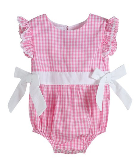 Lil Cactus Pink Gingham Ruffle & Bow Bubble Romper - Infant & Toddler | Zulily