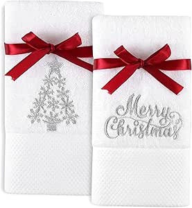 Quera 2 Pack Christmas Hand Towels 100 percent Cotton Embroidered Premium Luxury Decor Bathroom D... | Amazon (US)