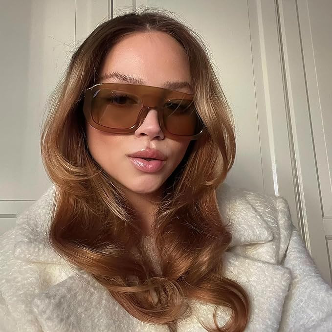 Oversized Trendy Square Aviator Sunglasses for Women Men Big Designer Inspired Flat Top Sun Glass... | Amazon (US)