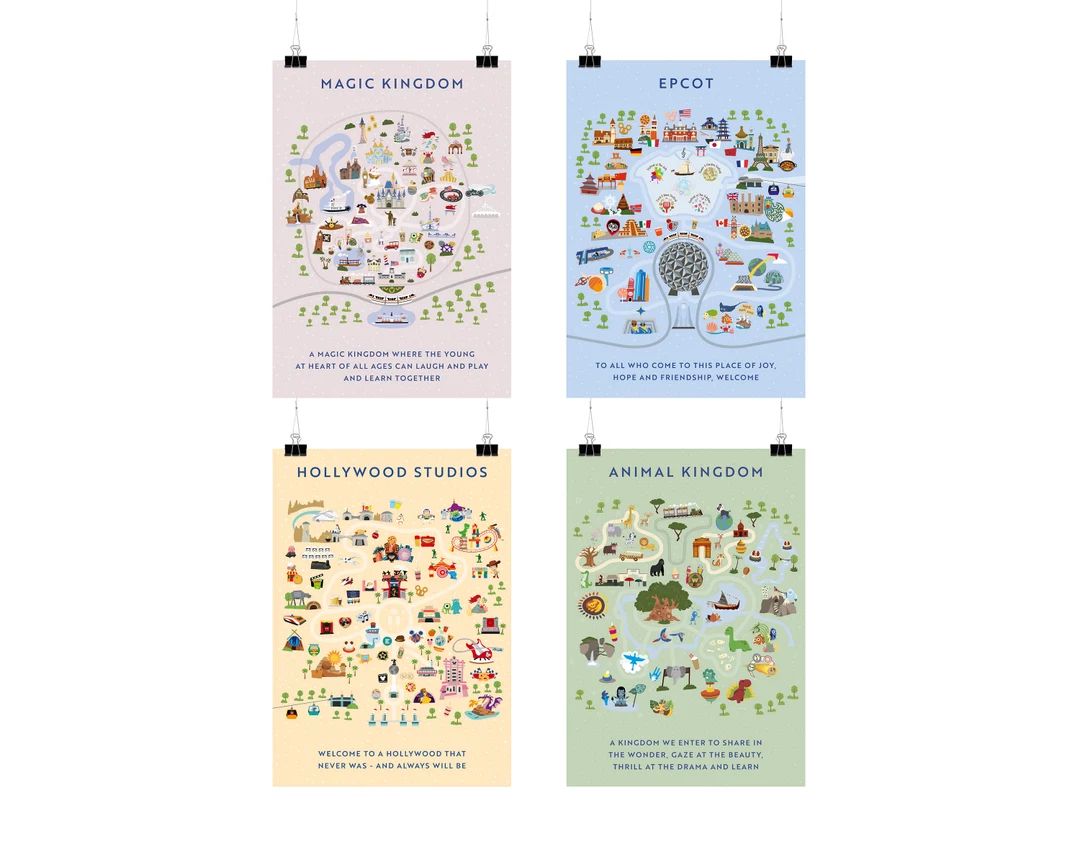Set of Any 4 Digital Posters Bundle Choose From 5 WDW Maps, 2 Disneyland Maps & 3 Disneyland Pari... | Etsy (US)