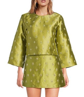 Clover Crew Neckline Bracelet Sleeve Embroidered Coordinating Blouse | Dillard's