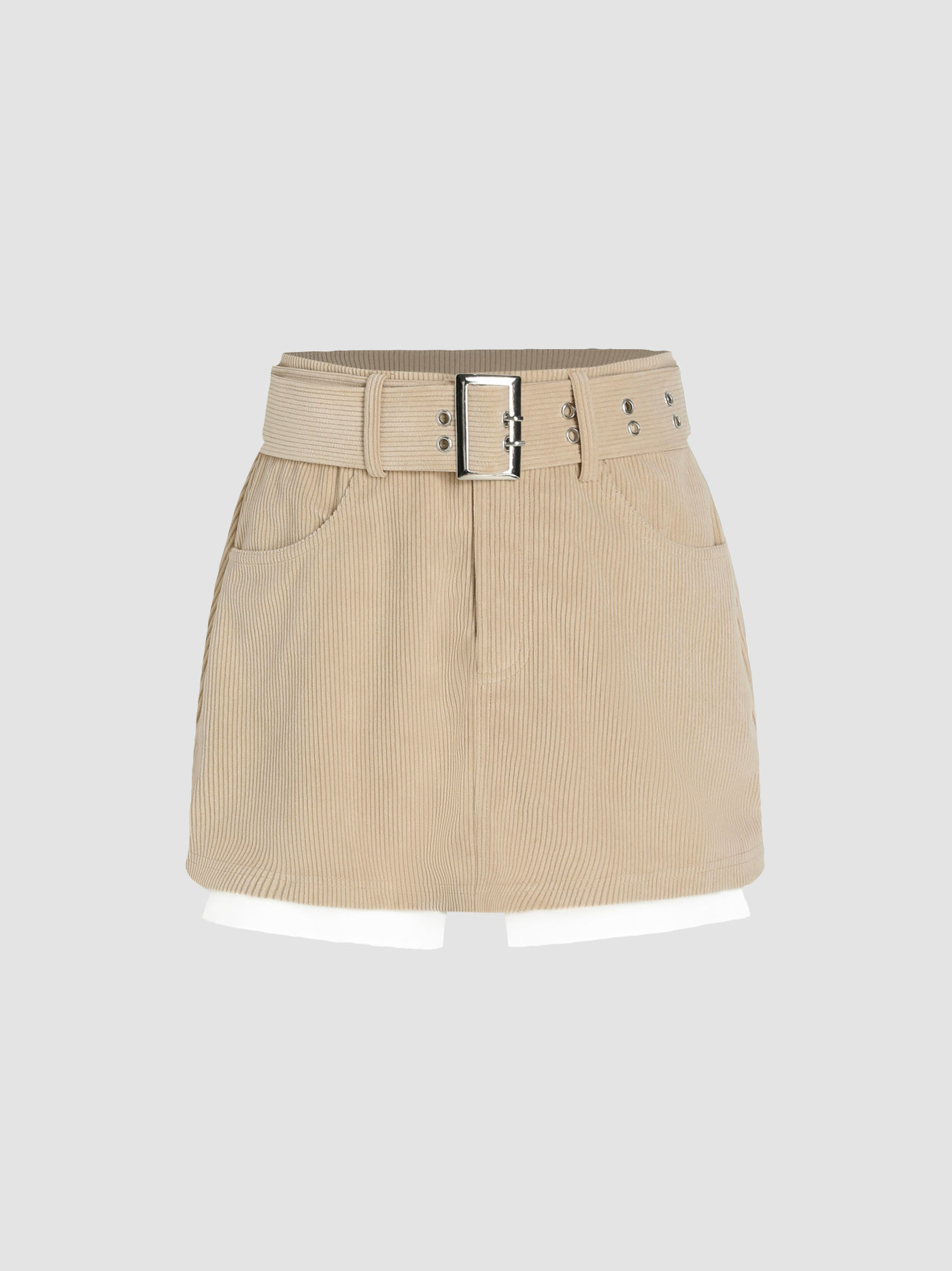 Corduroy Patchy Mini Skort With Belt | Cider