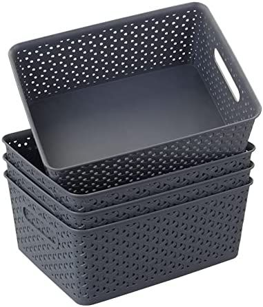 Inhouse Plastic Basket Tray, 8 Quart Plastic Baskets, 4 Packs (Grey) | Amazon (US)