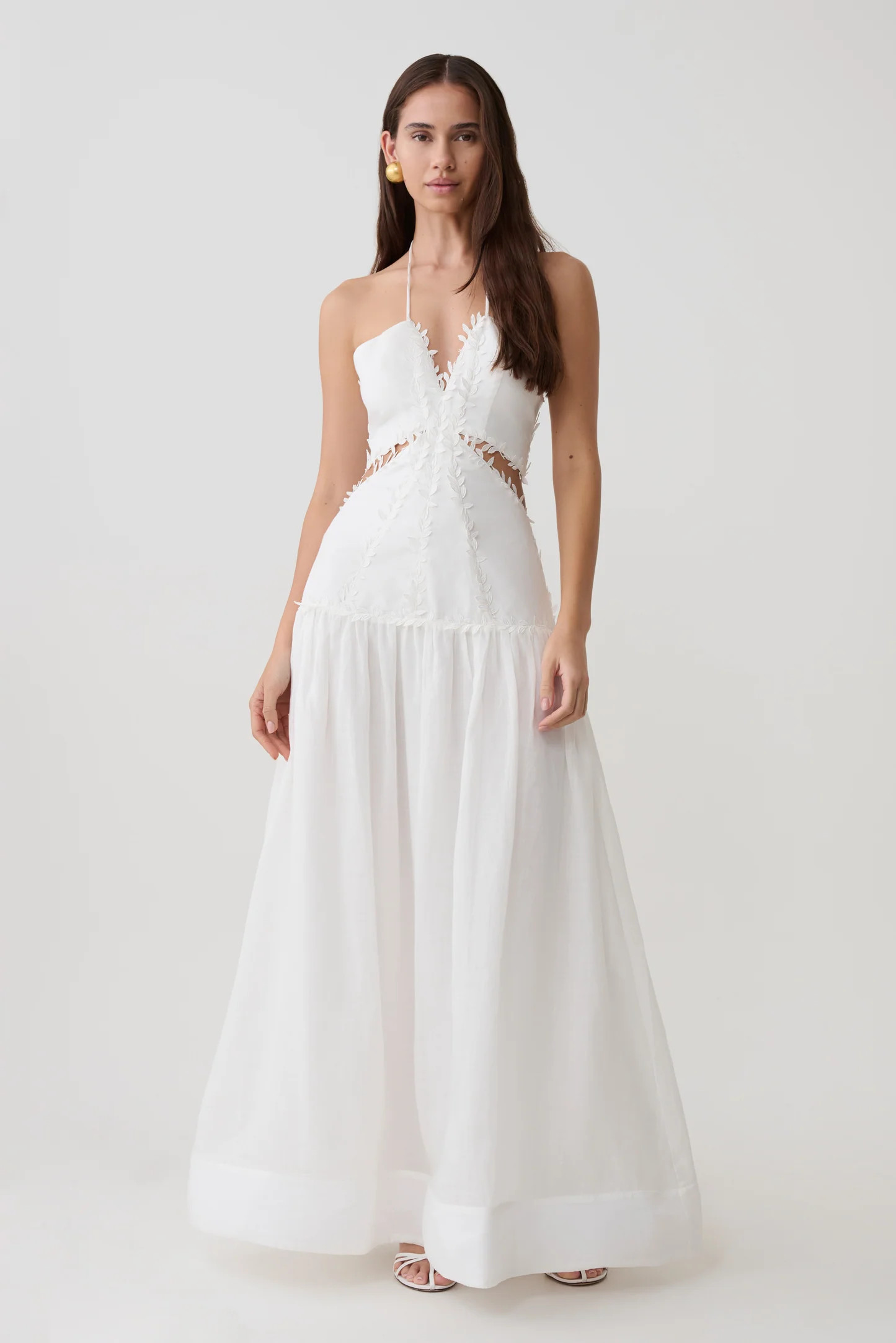 Fiona Linen Halter Maxi Dress - White | Meshki (APAC)