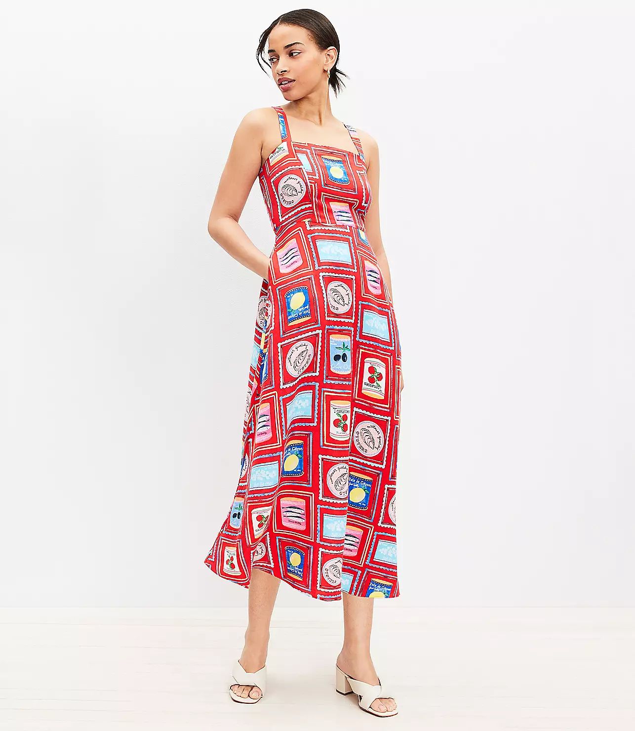 Can Print Linen Blend Strappy Midi Dress | LOFT