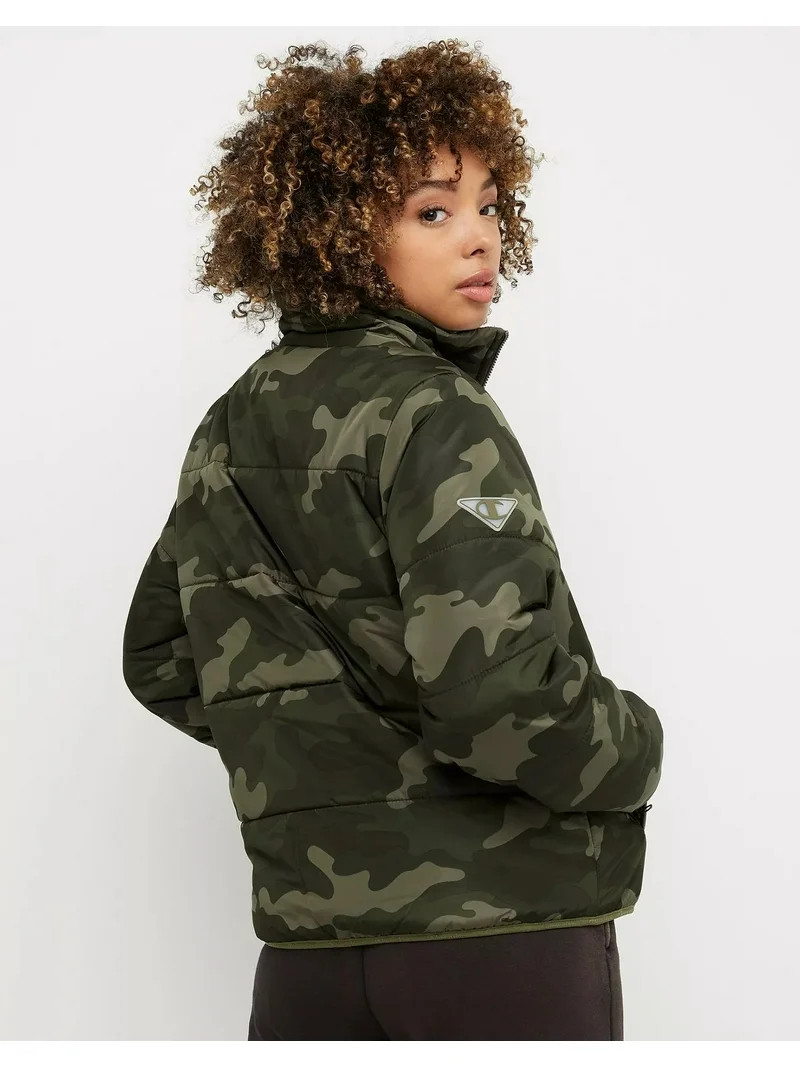 Champion Puffer Women's Jacket Lightweight Recycled Fill Camo Cargo Olive Small | Walmart (US)