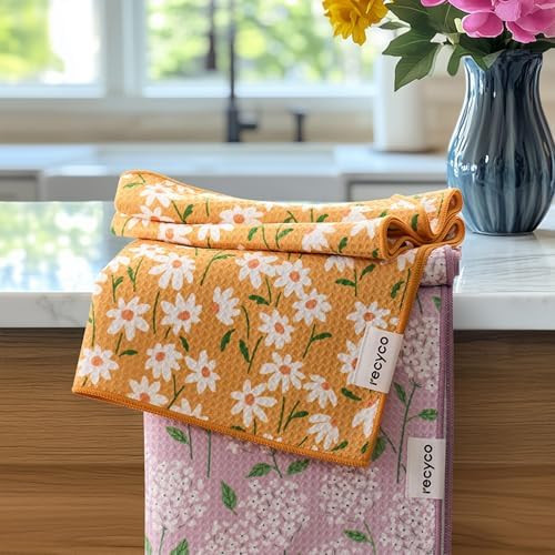 RECYCO Waffle Kitchen Towel Set of 2 - Quick Dry Microfiber Sustainable Dish Towels - Ultra Absor... | Amazon (US)