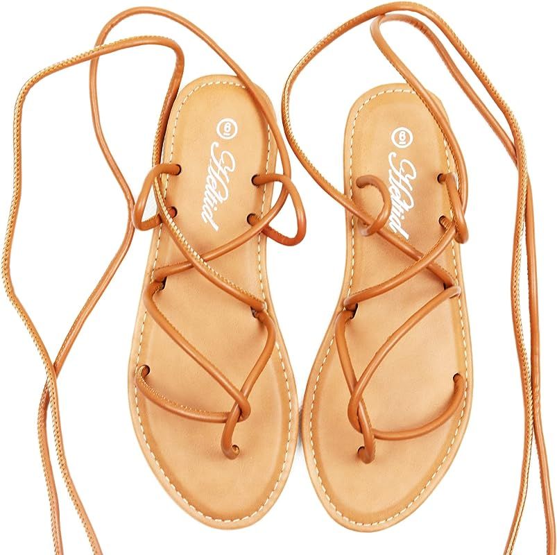 Heltid Women's Lace Up Gladiator flat Sandals Strappy Sandal for Women Dress Shoes | Amazon (US)
