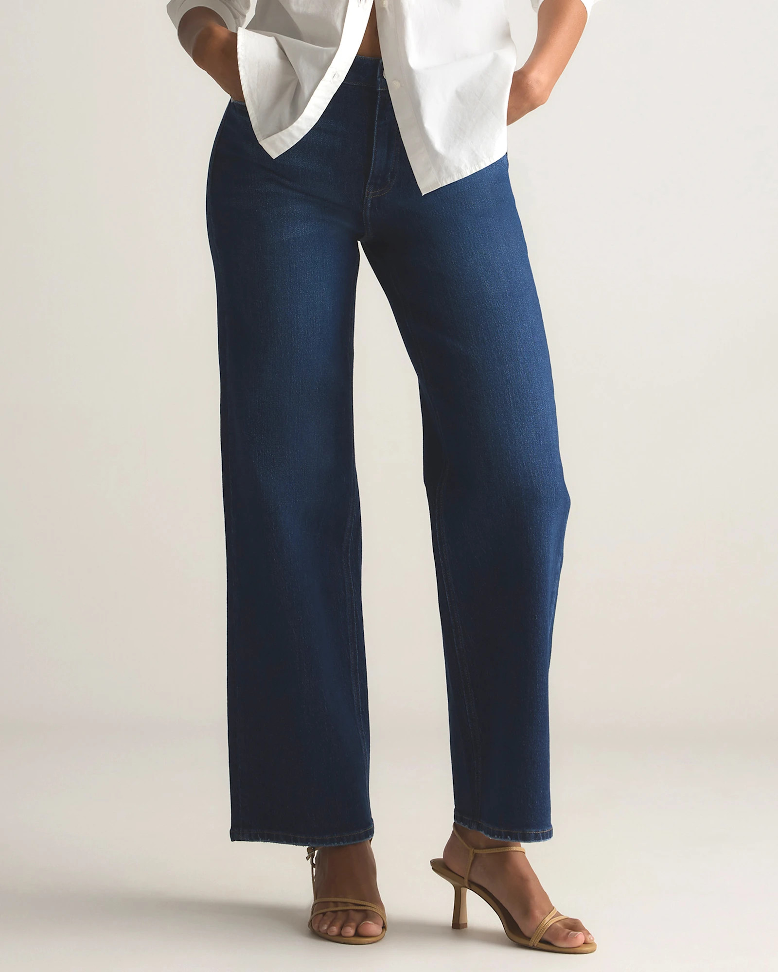 Quince | Women's Comfort Stretch High Rise Relaxed Straight Jeans in Medium Wash, Size 31, Organic Cotton | Quince