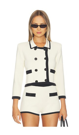 L'AGENCE Janu Trim Knit Jacket in White,Black. - size S | Revolve Clothing (Global)