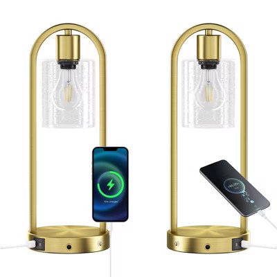 Maxax 2-Pack Metal & Crystal Table Lamps, Touch Control Desk Lamp with USB A+C Ports for Bedroom Nightstand, Living Room(Gold£© | Target