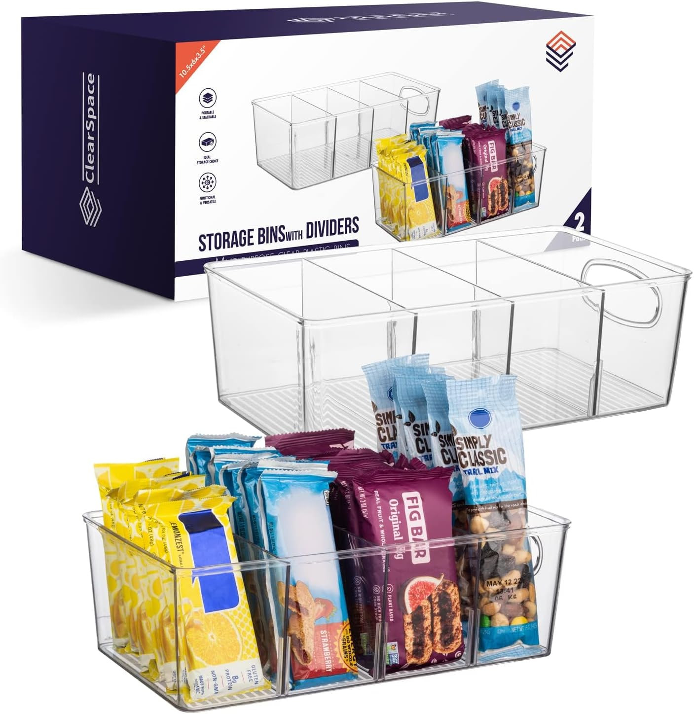 ClearSpace Plastic Pantry Organizers and Storage Bins with Removable Dividers – Perfect Kitchen Organization or Pantry Storage – Refrigerator Organizer Bins, Cabinet Organizers (2 Pack) | Amazon (US)