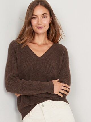 V-Neck Mélange Rib-Knit Sweater for Women | Old Navy (US)