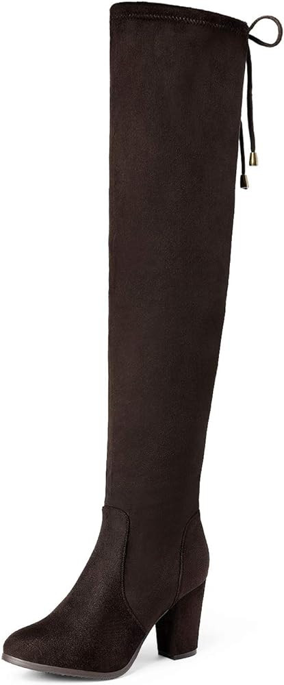 DREAM PAIRS Women's Thigh High Over The Knee Fashion Boots Block Mid Heel Long Sexy Faux Fur Boots | Amazon (US)