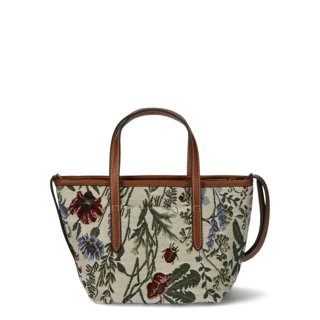 Time and Tru Women's Floral Vine Mini Tote Crossbody, Brown | Walmart (US)