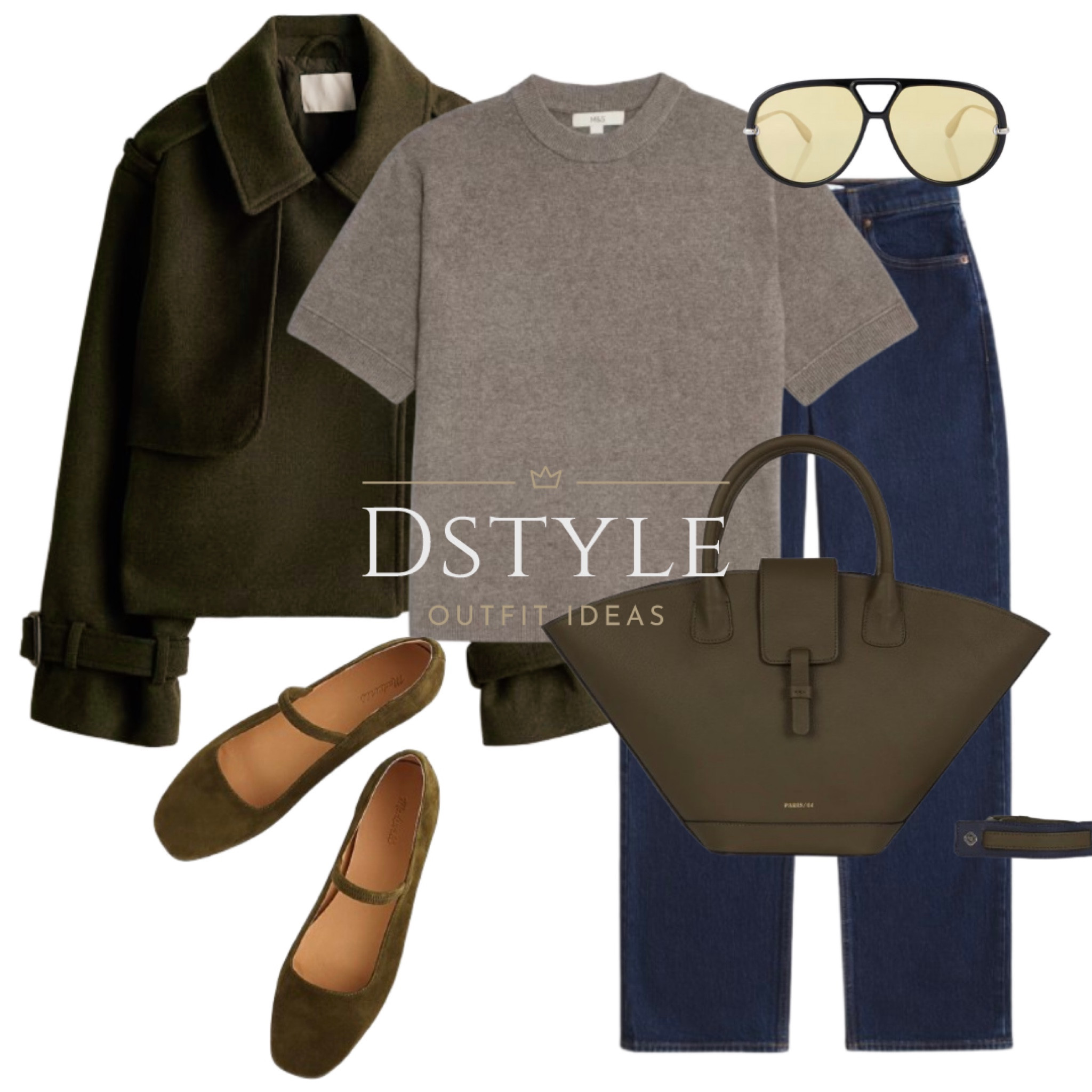 Dark khaki green trench-look jacket, knitted t-shirt, straight jeans, dark olive handbag, olive ballet flat shoes

#LTKItBag #LTKShoeCrush #LTKWorkwear