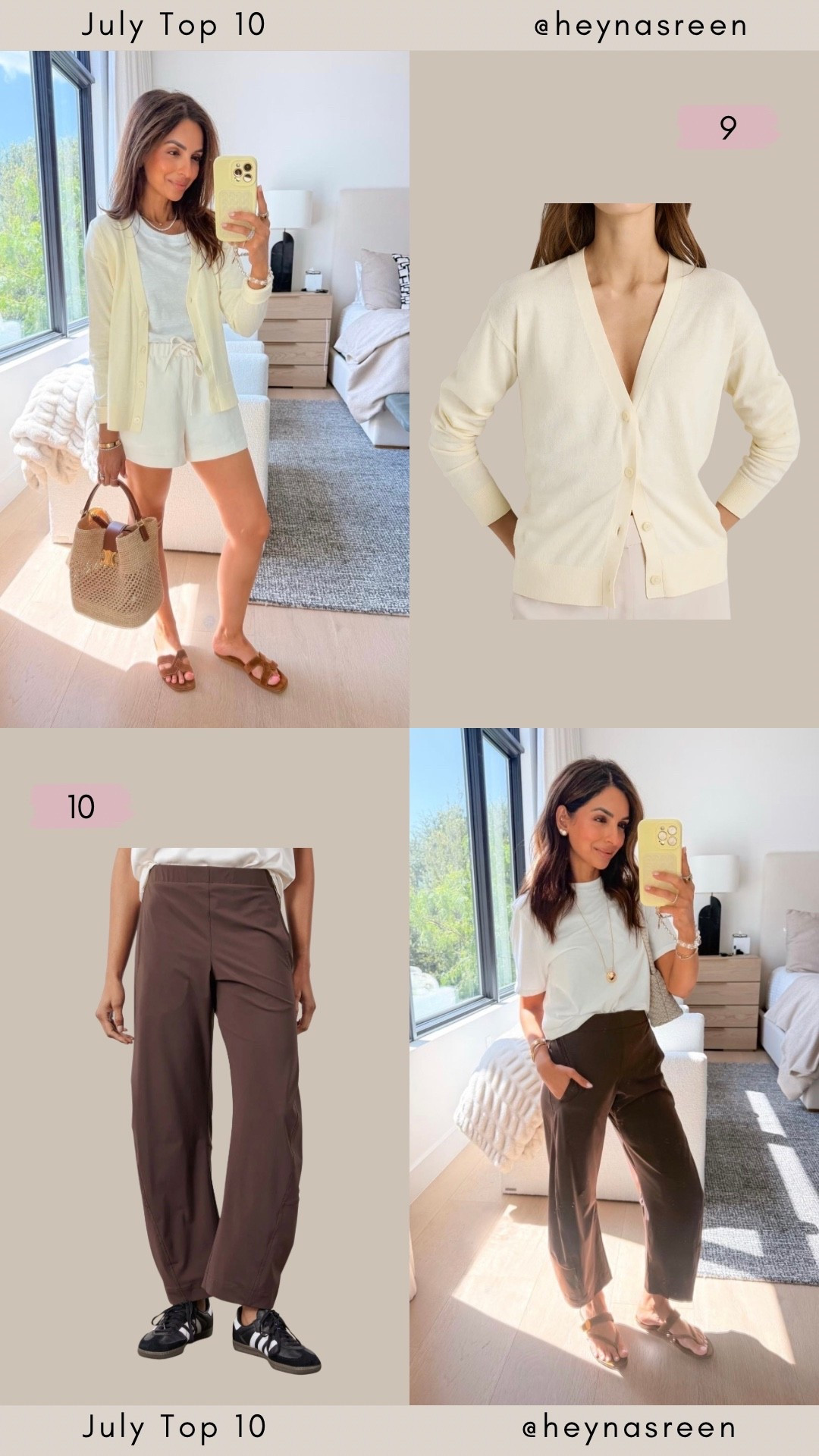 July Top 10:
#9: Quince cardigan, the perfect summer cardigan! I’m wearing my true size, XS.
#10: Ruti pants, so lightweight I have them in 3 colors! I’m in a size 0p