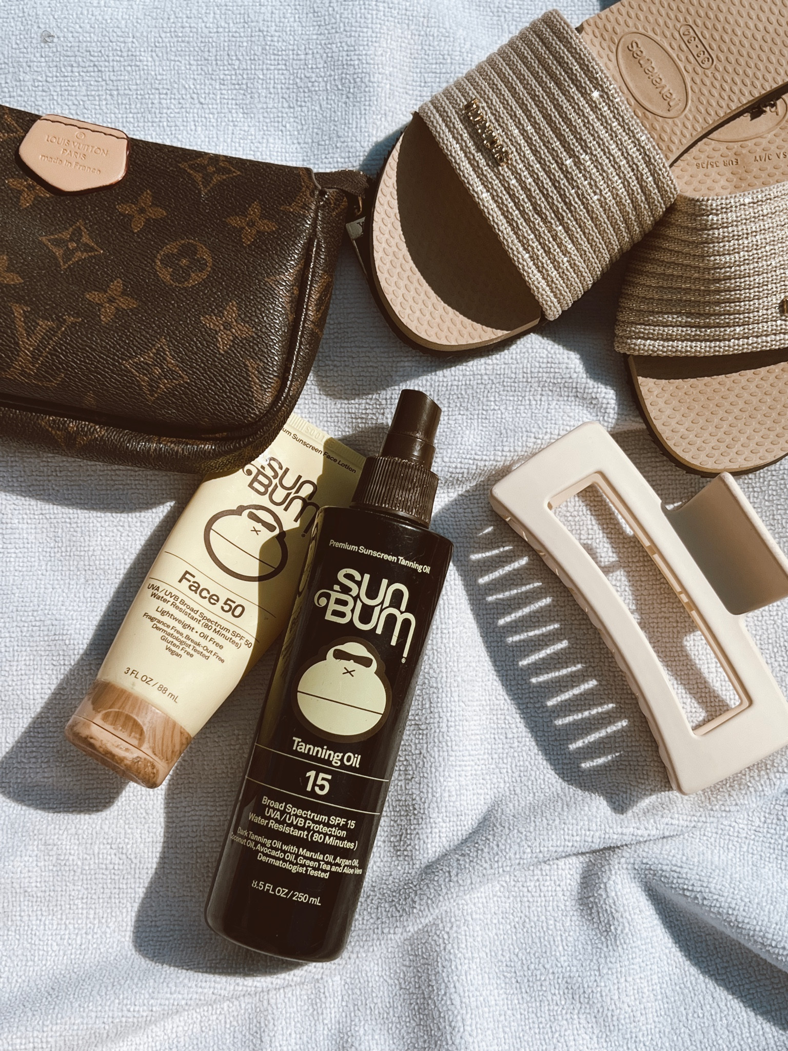 The beach essentials! Sun bum is the best sunscreen brand I’ve come across for your body! It smells amazing too. 

Sunscreen, beach day, tanning lotion, face sunscreen, claw clip, neutrals, havaianas, face sunscreen, flip flops, comfortable flip flops

#LTKtravel #LTKSeasonal #LTKstyletip