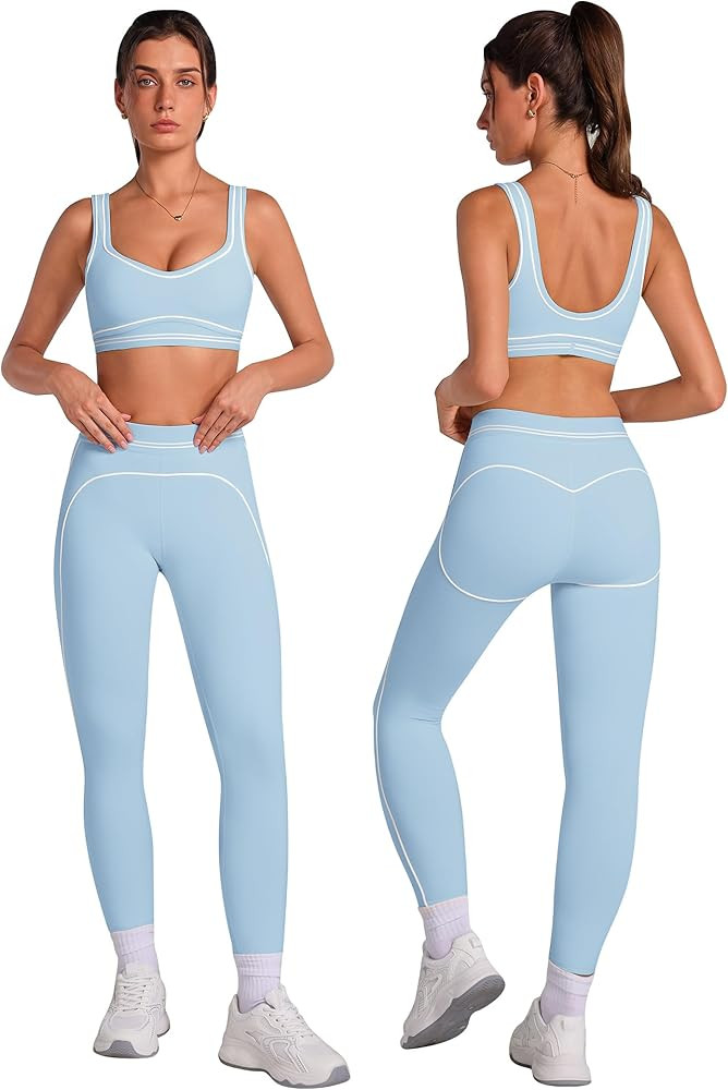 ABOCIW Womens Workout Sets 2 Piece Yoga Outfits Contouring Contrast Stitching Sports Bra High Wai... | Amazon (US)