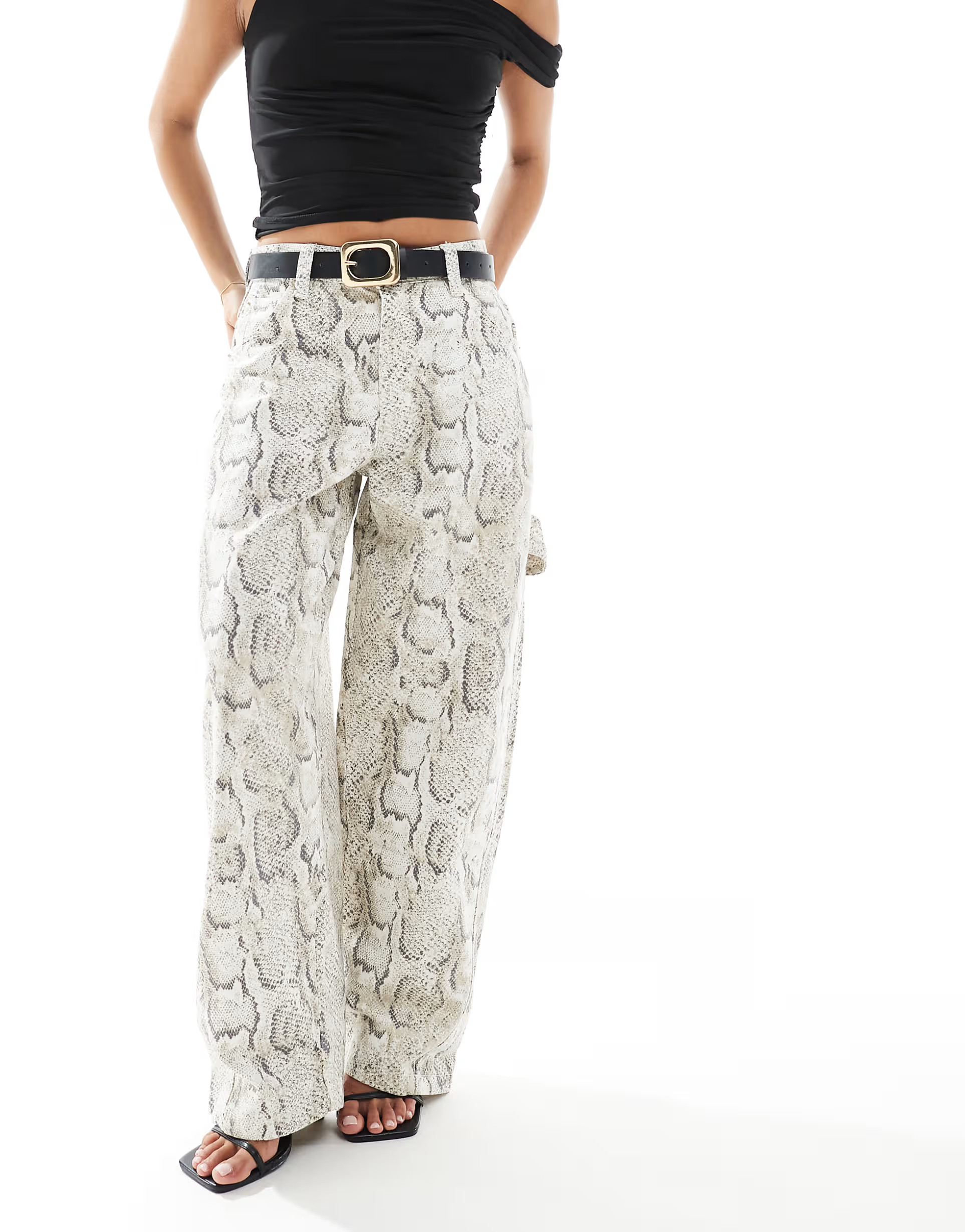 Bershka Petite carpenter pants in snakeskin print | ASOS (Global)