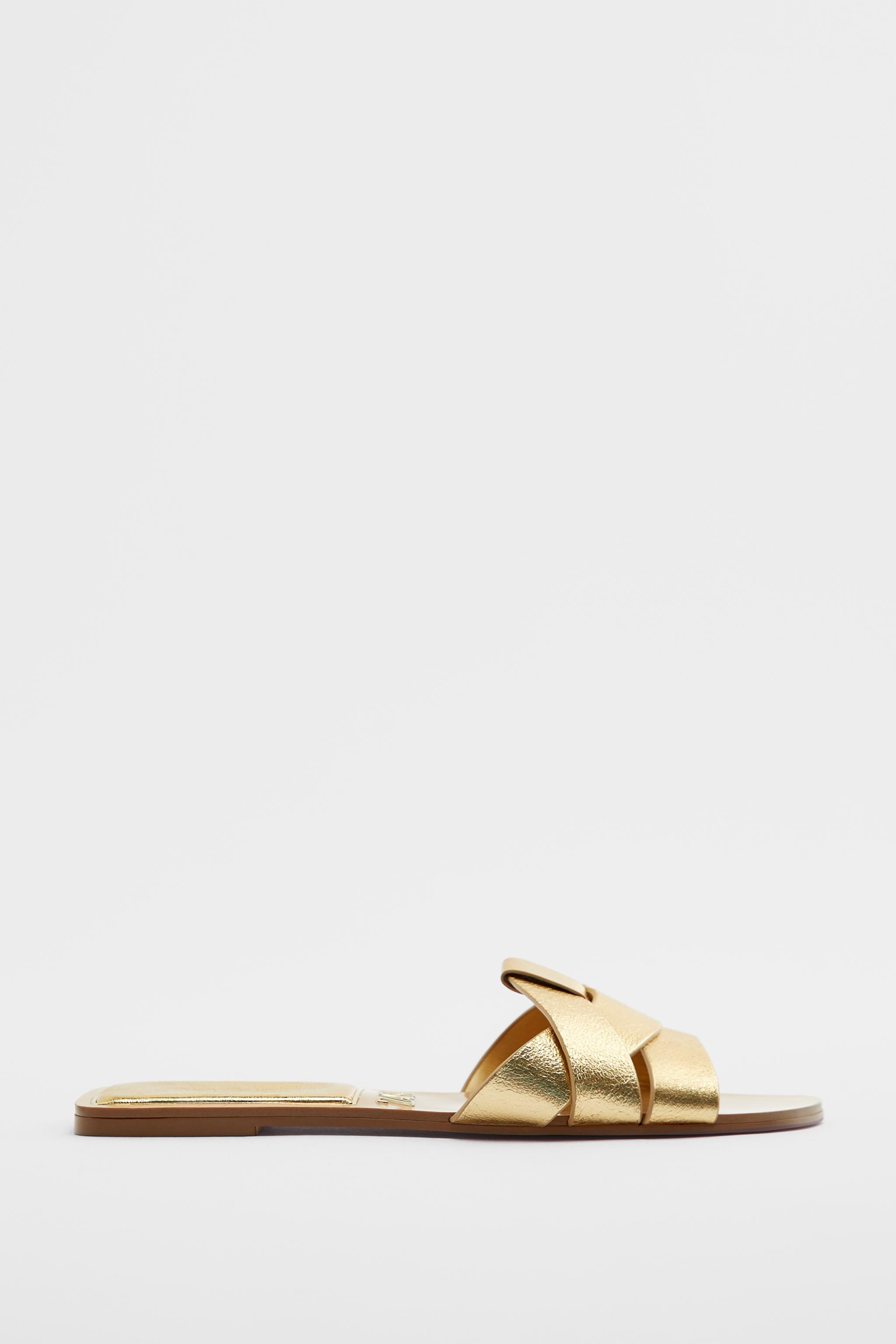 FLAT CRISS-CROSS LEATHER SLIDER SANDALS | Zara UK