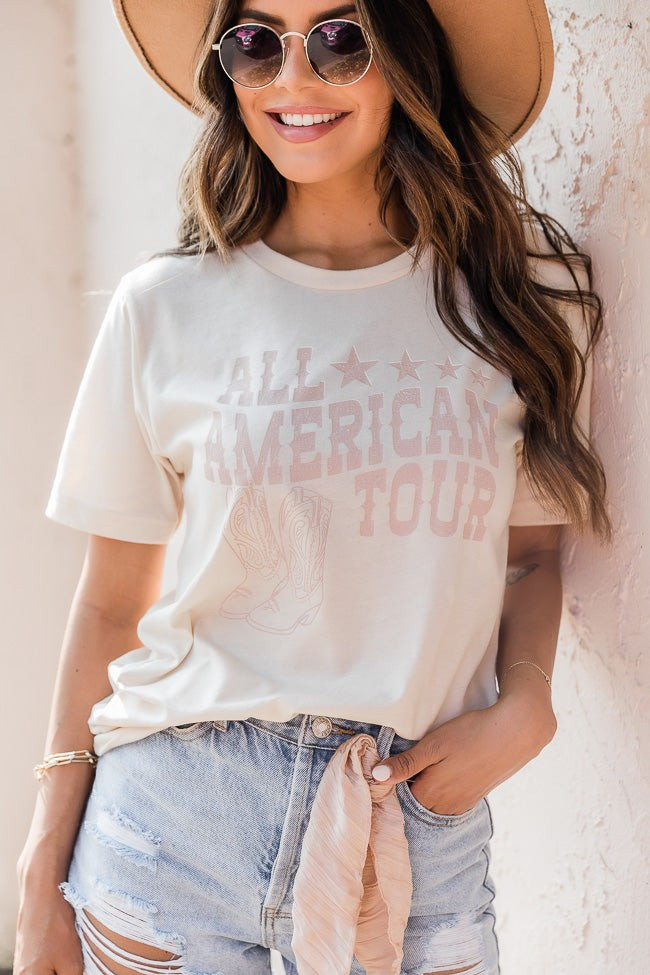 All American Tour Cream Graphic Tee | Pink Lily