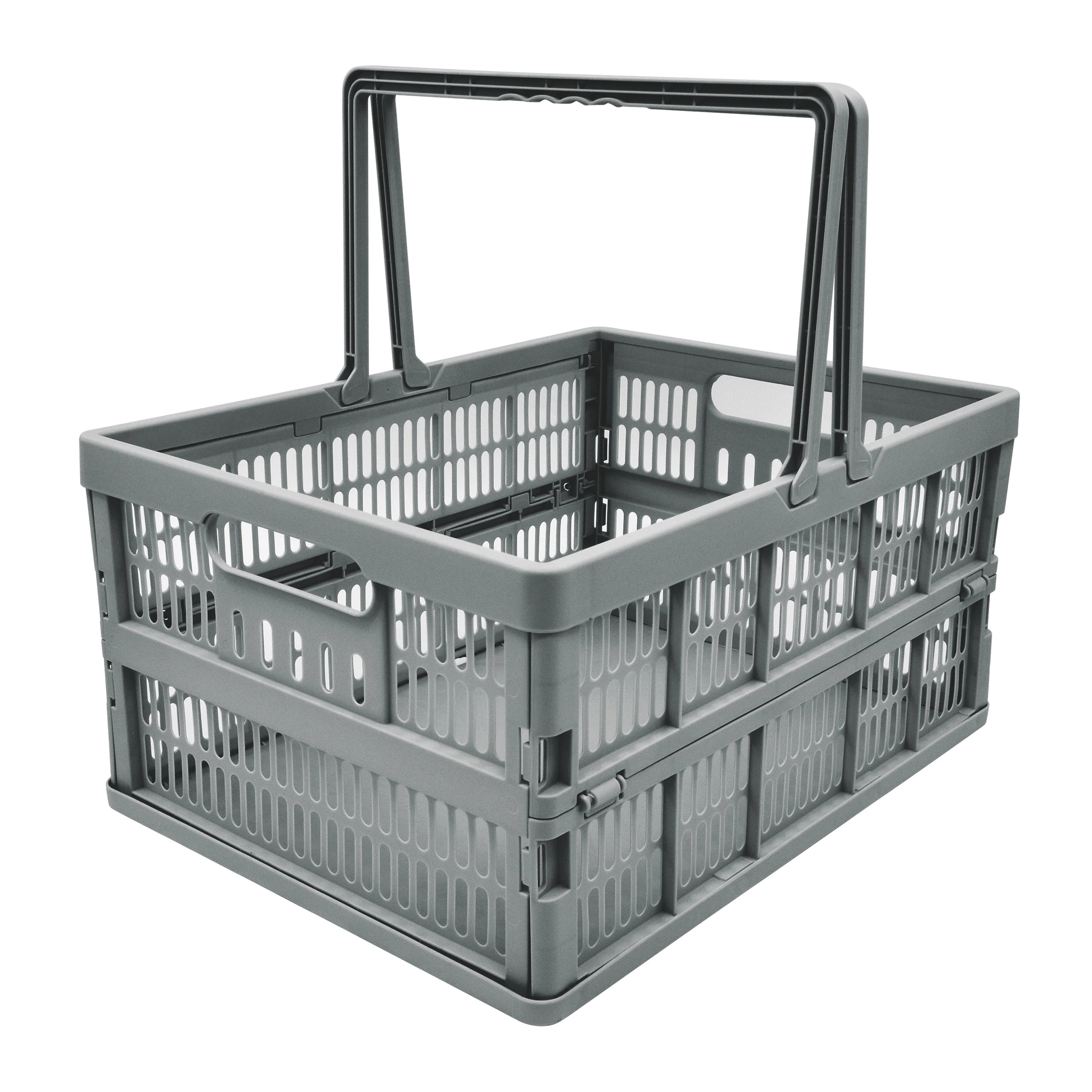 Mainstays Plastic Collapsible Storage Basket w/ Handles, Grey | Walmart (US)