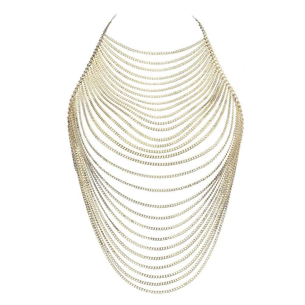 CHRAN Full Body Chain Jewelry for Women Sexy Costume Multilay Silver Metal Chain Harness | Amazon (US)