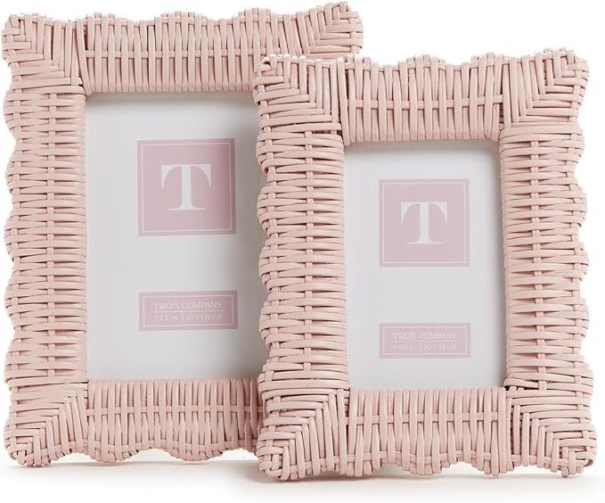 Two's Company Pink Wicker Weave, Set of 2, Photo Frame Includes 2 Sizes, Rattan, 4x6 and 5x7 Inch... | Amazon (US)