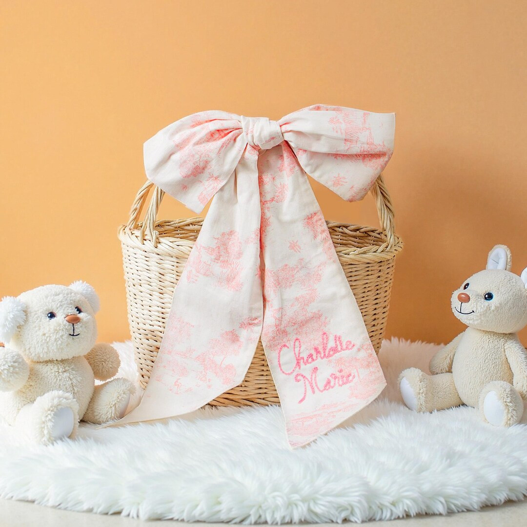 Personalized Monogrammed Basket Bow,custom Name Tag Bow,baby Bow Sash,wreath Sash,baby Headband,b... | Etsy (US)