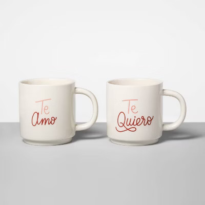16oz 2pk Stoneware Te Amo and Te Quiero Mug Set White - Opalhouse™ | Target