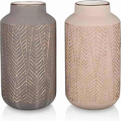 TERESA'S COLLECTIONS Modern Ceramic Vase, Grey and Beige Decorative Vases for Pampas Grass, Set o... | Amazon (US)