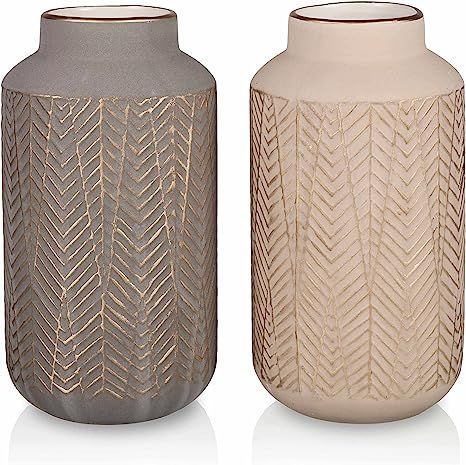 TERESA'S COLLECTIONS Modern Ceramic Vase, Grey and Beige Decorative Vases for Pampas Grass, Set o... | Amazon (US)
